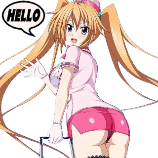 👋 HELLO fille anime, salut, dessin animé, mignon, salutation, queue de cheval whatsapp sticker
