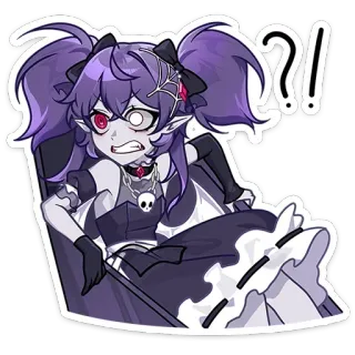 😬 ??! anime, cartoon, vampire, question, exclamation, sticker, purple, irritated telegram sticker