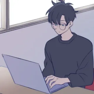 ⚓️ Anime, Junge, Laptop, Brille, Student whatsapp sticker