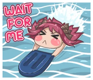 😫 WAIT FOR ME ว่ายน้ำ, การ์ตูน, น่ารัก, น้ำ, ผู้หญิง telegram sticker
