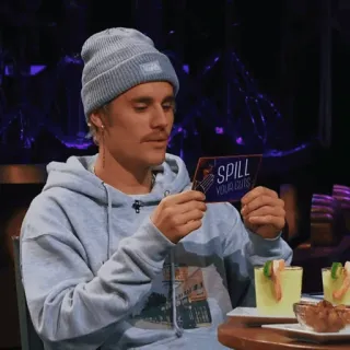 🐾 Justin Bieber SPILL YOUR GUTS celebrity, talk show, Justin Bieber, spill your guts telegram sticker