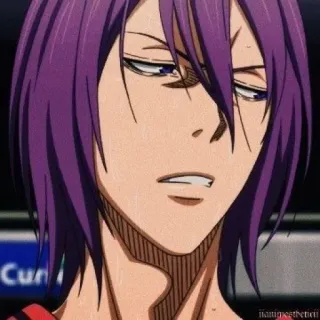 💜 Murasakibara Atsushi Kuroko's Basketball anime, pallacanestro, capelli viola, stanco/a, manga telegram sticker