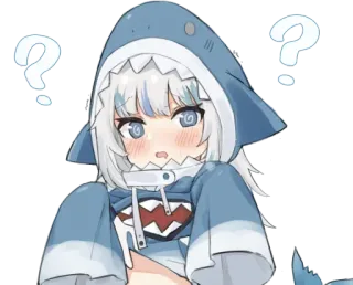 😵 Gawr Gura อนิเมะ, ฉลาม, ผู้หญิง, วีทูบเบอร์, กอร์ กูรา, คำถาม telegram sticker