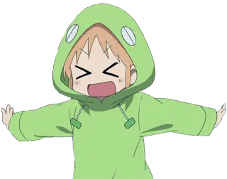 🐸 anime, chica, linda, sudadera verde, kawaii, dibujos animados whatsapp sticker