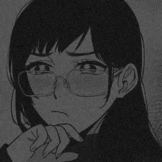 🌪 anime, girl, glasses, sad, monochrome telegram sticker