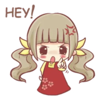 😠 HEY! девушка, злой, хей, мультфильм, приветствие, чиби, расстроенный telegram sticker