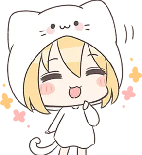 ✨ Dessin animé, Chibi, Mignon, Animal, Chat, Kawaii, Joyeux telegram sticker