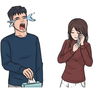 😩 울음, 슬픔, 화남, 감정, 눈물, 만화, 휴지, 커플 telegram sticker