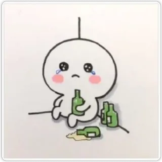 🥺 smutny, płacz, alkohol, butelki, picie whatsapp sticker