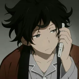 😌 Anime, Menino, sonolento, Telefone, Desenho animado, Personagem, Ilustração telegram sticker