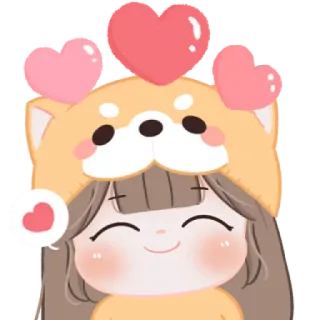 😼 kawaii, fofo, menina, desenho animado, corações, shiba inu, cachorro, anime telegram sticker