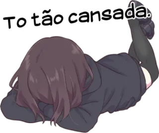 😩 To tão cansada. anime girl, tired, exhausted, laying down, resting, cartoon telegram sticker