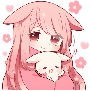 🥰 Anime, Desenho animado, Kawaii, Rosa, Fofo, Coelho, Personagem whatsapp sticker
