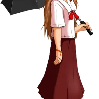 🍑 Anime, Écolière, Parapluie, Uniforme, Rouge, Cheveux bruns telegram sticker