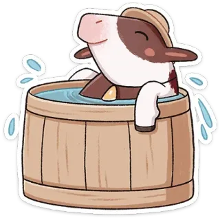 🛀 牛, お風呂, バスタブ, 動物, かわいい, リラックス, 漫画 telegram sticker