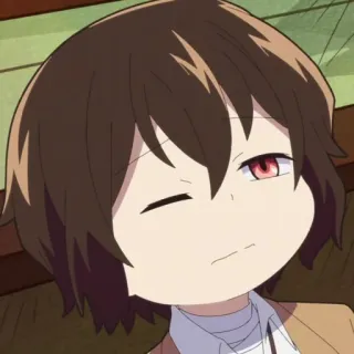 🧳 Anime, Chibi, Clin d'oeil, Dessin animé, Cheveux bruns, Oeil rouge telegram sticker