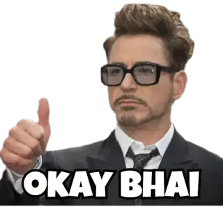 👍 Tony Stark Iron Man OKAY BHAI iron man, tony stark, marvel, pouce levé, ok, bhai telegram sticker