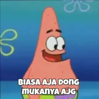 🖕 Patrick Star Spongebob Squarepants BIASA AJA DONG
MUKANYA AJG Patrick Étoile, Bob l'éponge, dessin animé, drôle, Meme, insulte, océan, étoile de mer whatsapp sticker