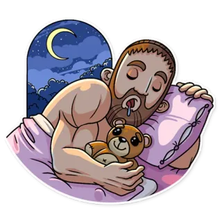 😴 sleeping, night, moon, teddy bear, man, pillow, dream telegram sticker