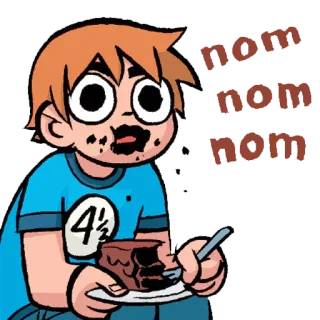 🍰 Scott Pilgrim nom nom nom cartoon, eating, chocolate, cake, nom, food telegram sticker