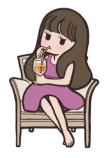 😯 Dibujo animado, Chica, Bebida, Silla, Lindo telegram sticker