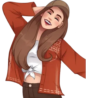 😆 mujer, dibujo animado, sonriendo, chica, feliz, retrato telegram sticker