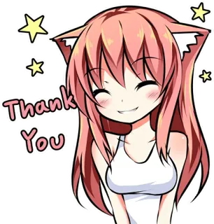 😊 Thank You Anime, Merci, Fille chat, Kawaii, Mignon, Étoiles telegram sticker