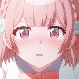 😭 anime, cô gái, khóc, buồn, tóc hồng, cảm xúc telegram sticker