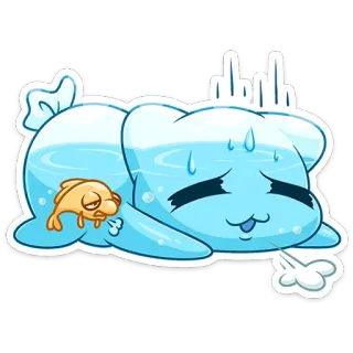 😮‍💨 การ์ตูน, ปลา, เหนื่อย, เหงื่อออก, นิ้วกลาง, ความเหนื่อยล้า telegram sticker