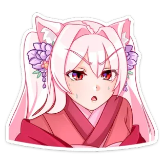 😠 Anime, Mangá, Desenho animado, Cabelo rosa, Orelhas de gato, Orelhas de raposa, Fofo telegram sticker