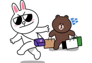 😎 кролик, медведь, шопинг, Line Friends whatsapp sticker