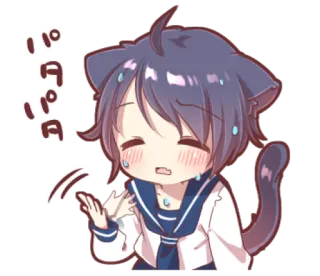 ⛸ パタパタ อนิเมะ, แมว, จิบิ, เหงื่อ, น่ารัก, ชุดนักเรียน telegram sticker