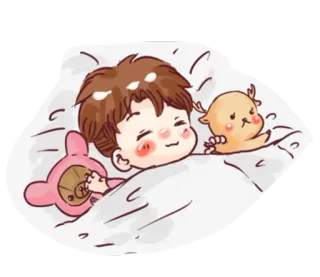 💤 cartoon, sleeping, cute, bed, pillow, blanket, boy, toy telegram sticker