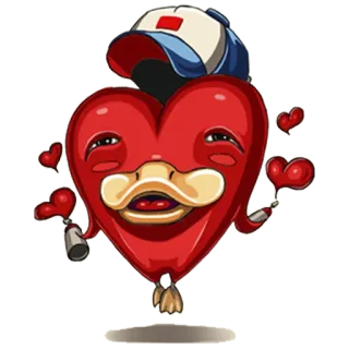 💋 coração, personagem, desenho animado, amor, chapéu, pato, fofo, engraçado whatsapp sticker