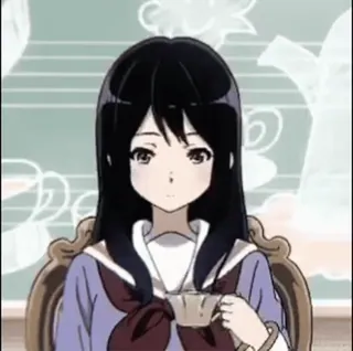 ☕️ Anime, Mädchen, schwarze Haare, süß, Tee, Cartoon telegram sticker