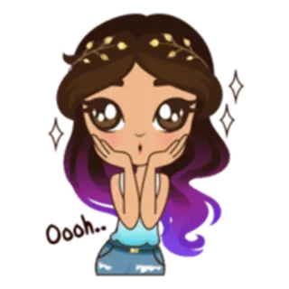 😍 Gosh cartoon, girl, cute, surprised, brunette, big eyes telegram sticker
