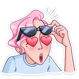 🏖 만화, 사랑, 안경, 하트 눈, 놀란, 스티커, 분홍 머리 telegram sticker