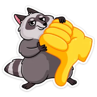 👎 rakun, jempol ke bawah, tidak suka, hewan, kartun, stiker telegram sticker
