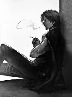 🚬 uomo, fumare, sigaretta, monocromatico telegram sticker