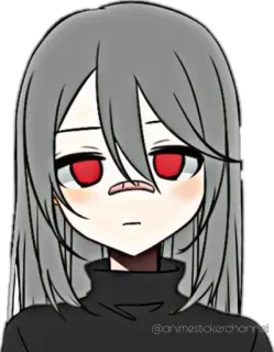 😐 @animestickerchannel anime, sticker, girl, red eyes, bandaid telegram sticker