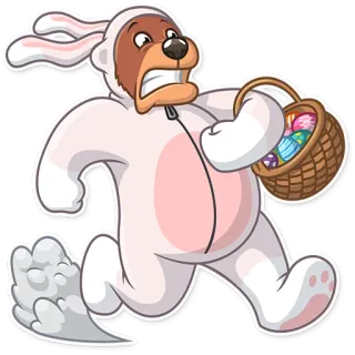 🏃 perro, conejo, disfraz, pascua, cesta, huevos, corriendo whatsapp sticker