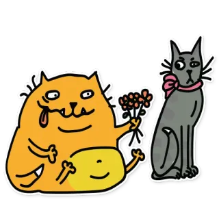 ❤️ cat, sticker, flowers, orange cat, gray cat, cute, cartoon telegram sticker