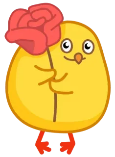 🌹 pintinho, pássaro, animal, desenho animado, flor, rosa, fofo, amarelo whatsapp sticker