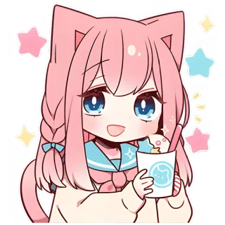 🤤 dziewczyna anime, słodkie, kawaii, różowe włosy, kocie uszy, chibi, kreskówka telegram sticker