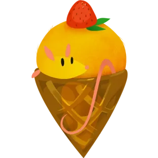 ☕ 冰淇淋, 甜点, 食物, 草莓, 甜筒, 老鼠, 可爱 telegram sticker