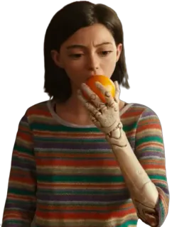 😮 Alita Alita: Battle Angel Anime, Ciborgue, Feminino, Comendo, Laranja whatsapp sticker