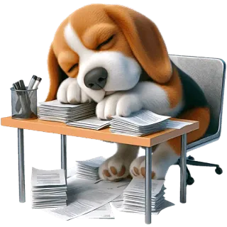 🥱 dog, sleeping, desk, office, tired, animal, beagle telegram sticker