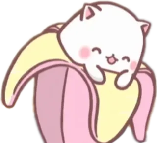 😄 고양이, 바나나, 귀여운, 동물, 카와이, 스티커 telegram sticker