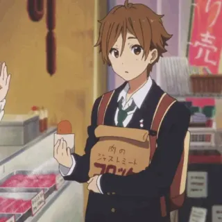 🍪 肉のジャストミート コロッケ อนิเมะ, ญี่ปุ่น, อาหาร, โคร็อกเกะ, เนื้อล้วน, ชุดนักเรียน, เนื้อ whatsapp sticker