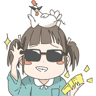 😎 girl, cartoon, sunglasses, chicken, funny, cool, sparkles telegram sticker